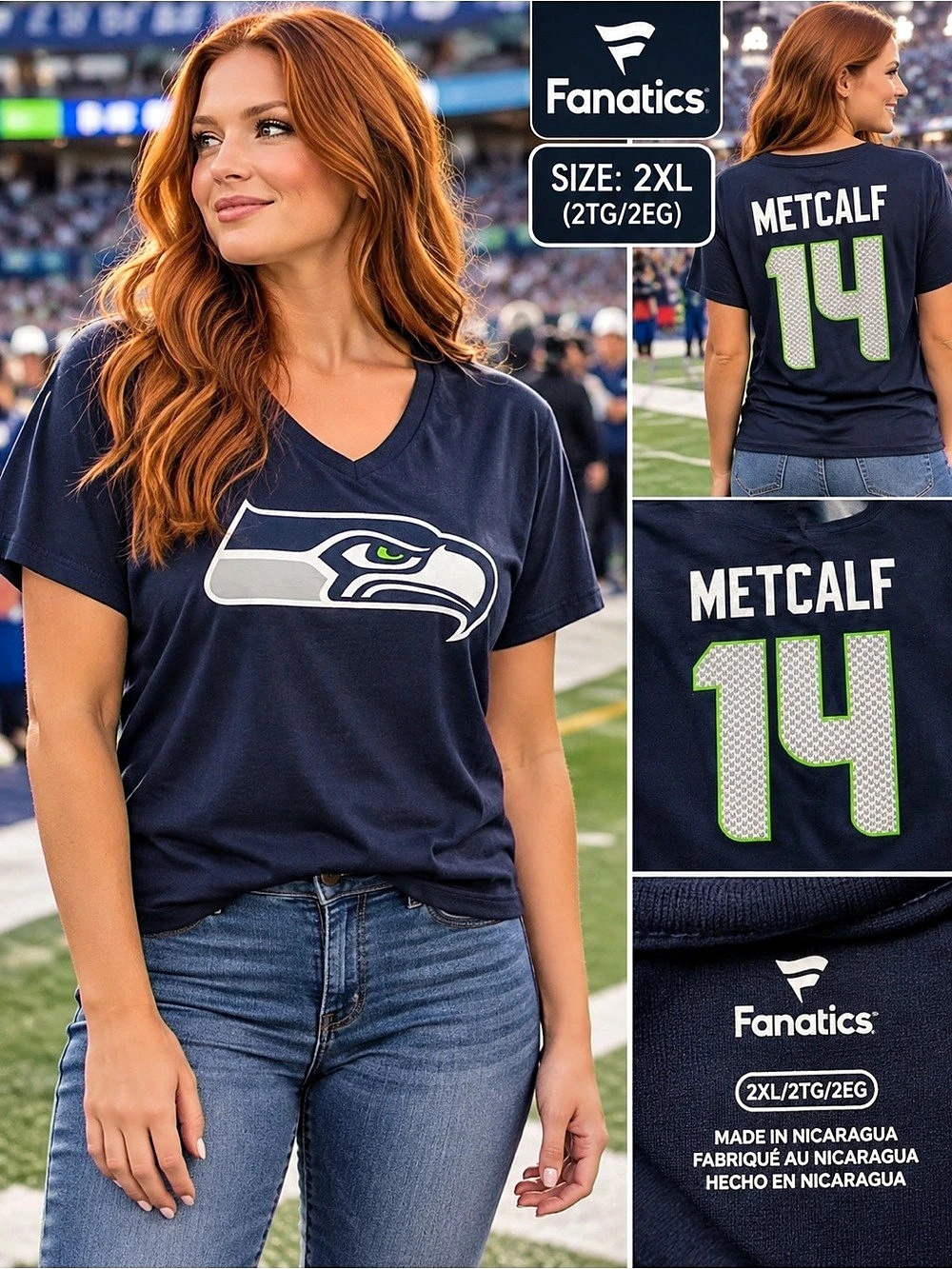 Fanatics Seattle Seahawks DK Metcalf Fanatics Branded Women's V-Neck T-Shirt